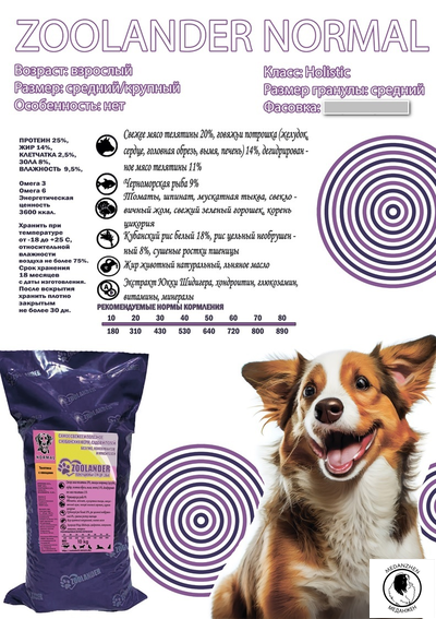ZOOLANDER NORMAL корм для собак Зооландер Телятина с овощами,холистик для средних и крупных пород 10кг