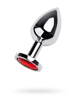 717002-9 Анальная втулка Metal by TOYFA, металл, серебряная, с красным кристаллом, 8 см, Ø 3,4 см, 8