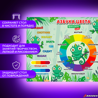 Настольное покрытие BRAUBERG KIDS для труда и творческих занятий, ПВХ, «Color map», 50×35 см. 272360