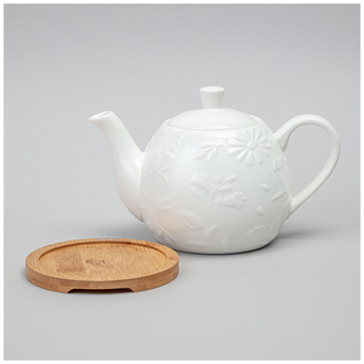 Чайник на дер.подставке "Цветочная история"  22,5*13*14 см 900 мл