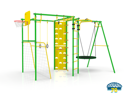 Детский уличный металлический комплекс 7 зеленый-желтый + гнездо 60 см