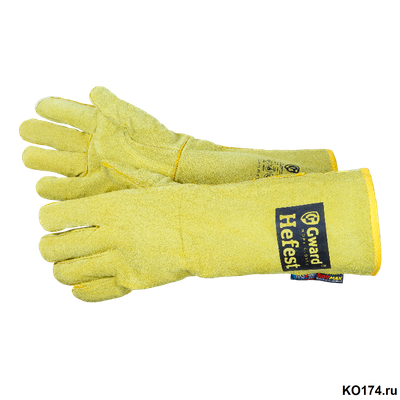 Краги спилковые Hefest желтого цвета, усиленные, 40 см (XY400)