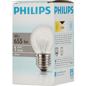 Электрическая лампа Philips шарик/прозрачная 60W E27 CL/P45 (10/100)