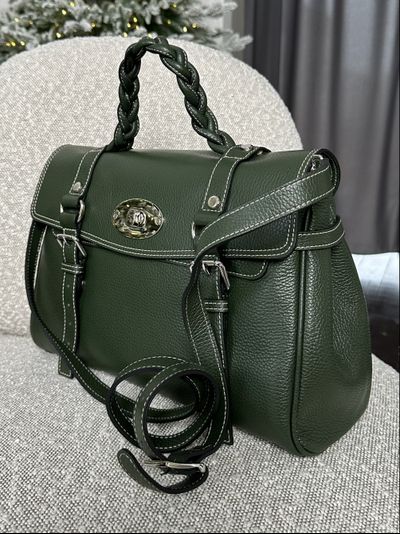 Женская сумка портфель из натуральной кожи темно-зеленого цвета, Vera Pelle Italy. Арт. 024585