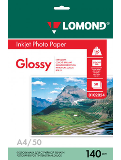 Односторонняя Глянцевая фотобумага Lomond для струйной печати, A4, 140 г/м2, 50 листов.