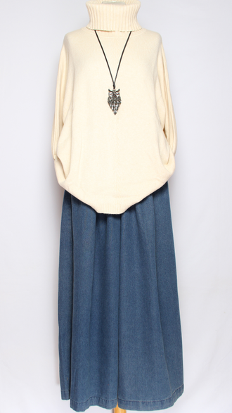 Свитер "ПУГОВИЦЫ СБОКУ И РАЗРЕЗЫ" морская волна, белый   р.46-54