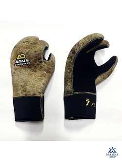 Рукавицы неопреновые 7мм AquaDiscovery 3х-палые "Camo" ОП р.XL