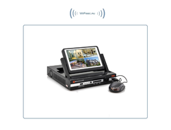 Гибридный 16 канальный (IP) или 8 канальный (аналог) видеорегистратор с монитором 7", отсек для одного HDD до 6 Тб.