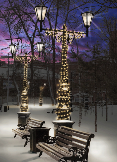 Гирлянда Нить 24В тёплый свет, 10м, 100 LED, белый провод каучук, соединяемая, 24V, IP65