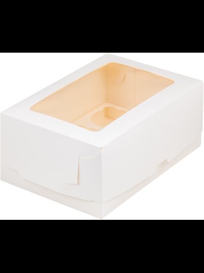 Коробка на 6 капкейков с прям. окном (белая), 235*160*100мм