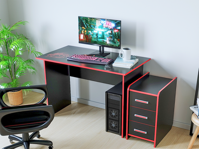 Тумба КЛ №9.3 + Компьютерный стол КЛ №9.2 Черный/Красный