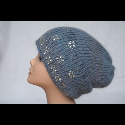 Женская шапка голубая вязаная с украшениями Vizio Италия 6715 CL фото