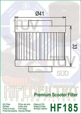Масляный фильтр HIFLO FILTRO HF185 для Aprilia (02 04 50) // BMW (11 41 7 651 414, 11 41 7 672 166) // Italjet (210483727) // Peugeot (737492)