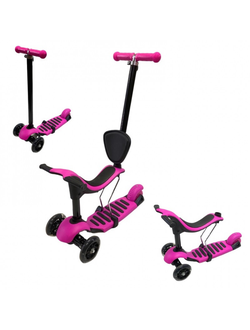 Самокат с родительской ручкой Scooter 0332-4S Genius 5в1 розовый