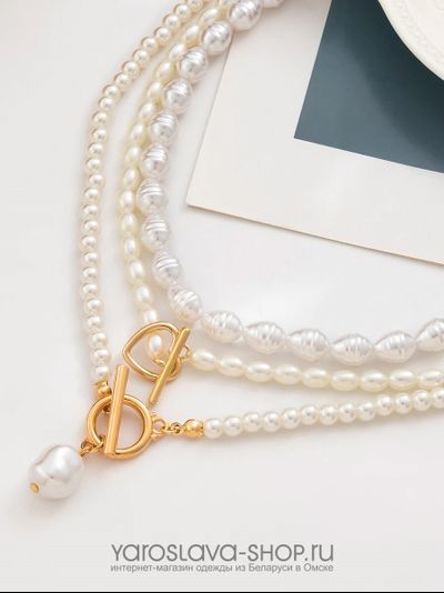 Ожерелье 3 нитки жемчуг