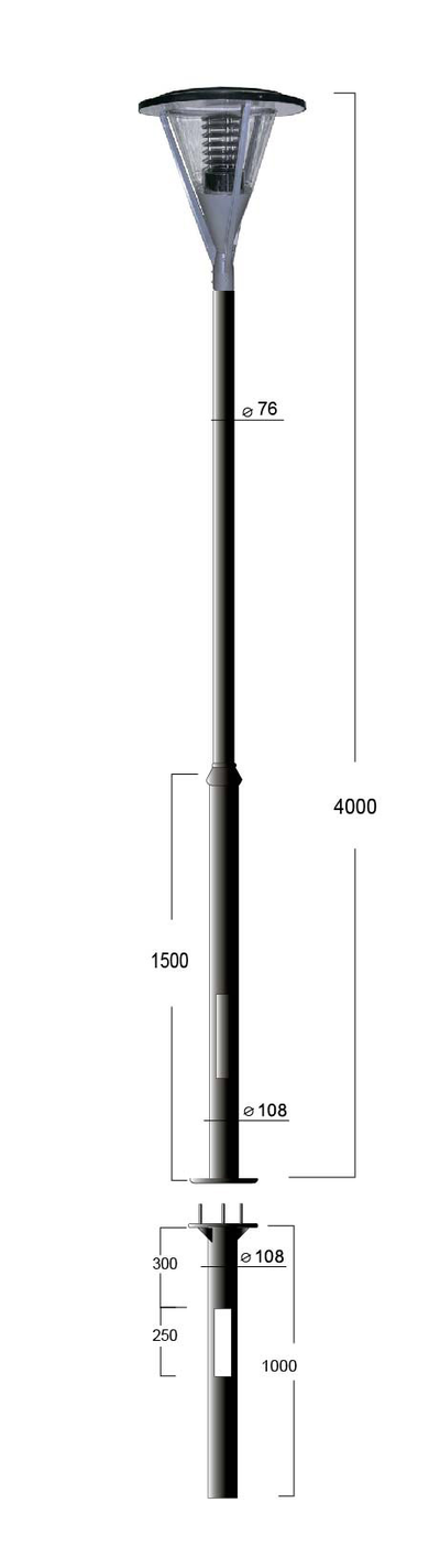 Парковая опора освещения торшерная ОТ 108/76-3,0м