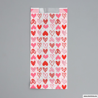 Пакет бумажный фасовочный крафт "Сердечки" 15 х 29 х 8 см с окном