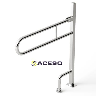Поручень откидной напольный  на стойке для унитаза 750х170х850 мм. Опорная стойка 40*40 с крепление в пол