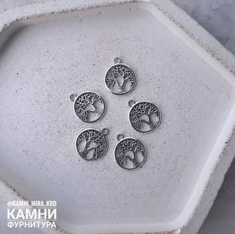 Подвеска дерево 15 мм круг цвет серебро, цена за штуку