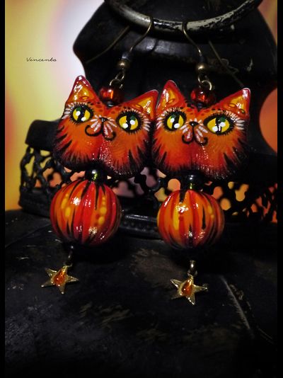 "Хранители рощи Первоосени", серьги с лисичками, тыквами и звёздами