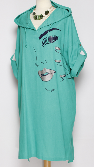 ПЛАТЬЕ БОХО  "КАПЮШОН1" лицо бирюзовое р.52-56