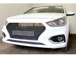 Защита радиатора Hyundai Solaris 2017- black верх без логотипа PREMIUM