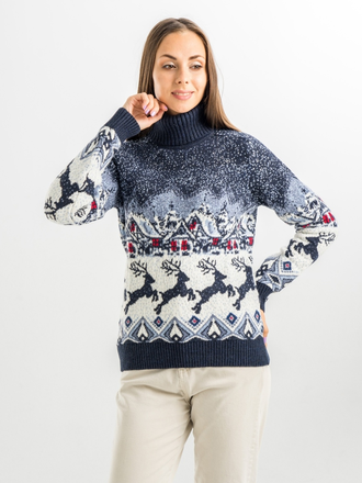 Свитер женский синий с оленями