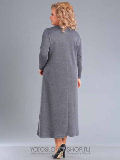 Синее платье А-силуэта с хомутом