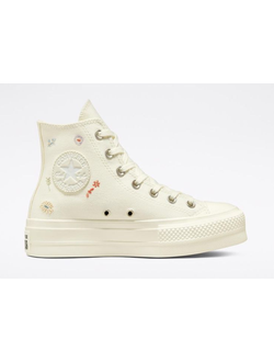 Кеды Converse All Star Lift Embroidered Floral белые высокие на платформе A01586C