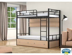 Двухъярусная кровать Валенсия Черный ящики полка дуб молочный Томск