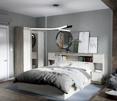 Бася (Басса) КР 552 кровать с закроватным модулем Крафт белый/Крафт серый (с настилом)