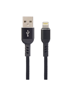 Плоский мультимедийный кабель для iPhone, USB - 8 PIN (Lightning), черный, длина 1 м, бокс (I4316)