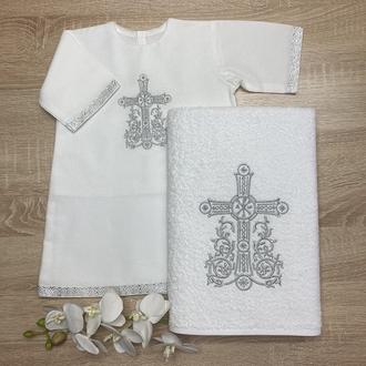 Крестильный набор с полотенцем 70х140 см "Семейные ценности" серебро