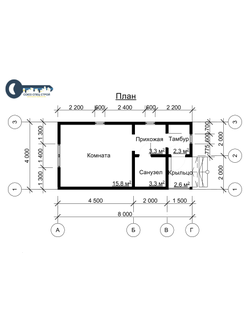 Д-08 ДАЧНЫЙ ДОМ ИЗ БРУСА ГАБАРИТНЫЕ РАЗМЕРЫ: (4Х8М), ОБЩАЯ ПЛОЩАДЬ: 32М²