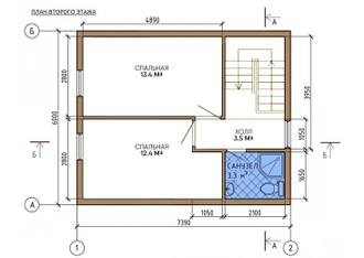 Двухэтажный каркасный дом 89 м². Второй этаж 44 м²