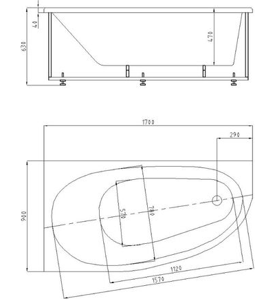 Акриловая ванна Акватек Дива 170x90 R