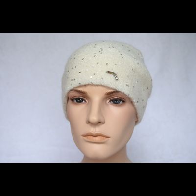 Белая женская удлиненная шапка с пайетками Vizio Италия 6943 CL