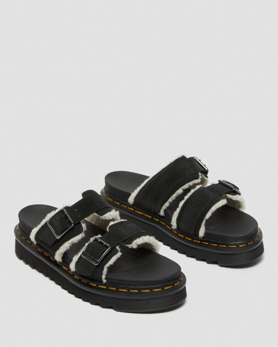 БОСОНОЖКИ DR. MARTENS MYLES SUEDE FUR-LINED BUCKLE SLIDE