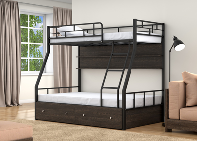 Двухъярусная кровать Раута Черный ящики полка дуб венге фото