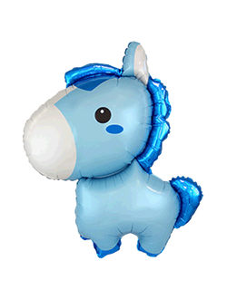 Фольгированная фигура с гелием "Лошадка голубая"