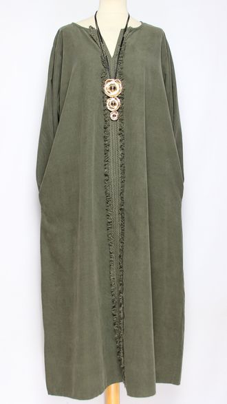 Платье Бохо вельветовое "ПЛАНКА БАХРОМА" хаки до р.56