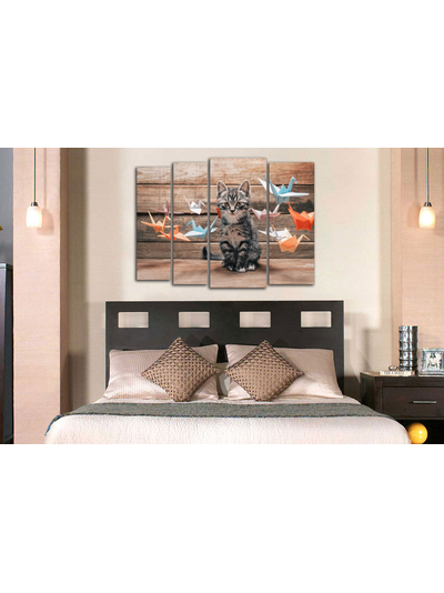 Модульная картина "Грустный котик и оригами"