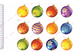 Фетр с рисунком "Новогодние шары разноцветные"