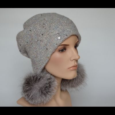 Шапка капор вязаная женская с помпонами Vizio 6444 Италия белая