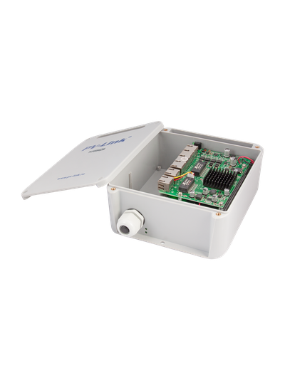 Уличный блок питания/Коммутатор 6 портовый PV-POE04G2W - 4xPoE 10/100 Мбит/c, 2xLAN 1000 Мбит/c, бюджет PoE 65 Вт, IP66 (Версия: 279)