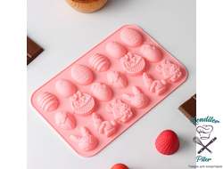 Форма для льда и кондитерских украшений «Пасхальные кролики», 18 ячеек, 19×12,5×1см, цвет розовый