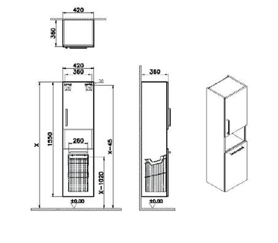 Пенал высокий, Vitra Root, 40 см, с корзиной для белья, глянцевый белый, правосторонний, 66231