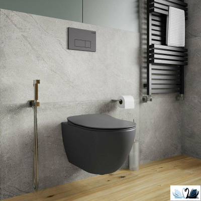 Унитаз CREAVIT FREE Set Antrasit Mat c инсталляцией - комплект с сиденьем микролифт, клавишей DROP Antrasit (FE320.60100+GR5003.01+GP2002.04 + KC0903.01.0400E)