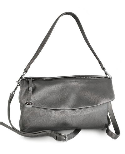 (АРТИКУЛ: 9224/1/22) СУМКА ЖЕНСКАЯ, НЕБОЛЬШАЯ, НАТУРАЛЬНАЯ КОЖА, СЕРАЯ С НЕБОЛЬШИМ БЛЕСКОМ "ГРАФИТОВАЯ", ДВА ОТДЕЛЕНИЯ, С ДВУМЯ ПЛЕЧЕВЫМИ РЕМНЯМИ