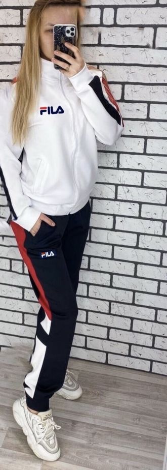 Спортивный костюм большого размера Fila (Фила) черно-белый